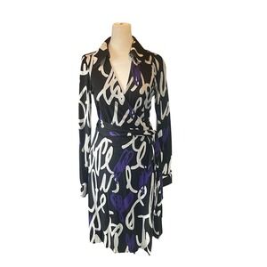 Diane von Furstenberg DVF Women Silk Graphic Print Modern Designer Wrap Dress 10